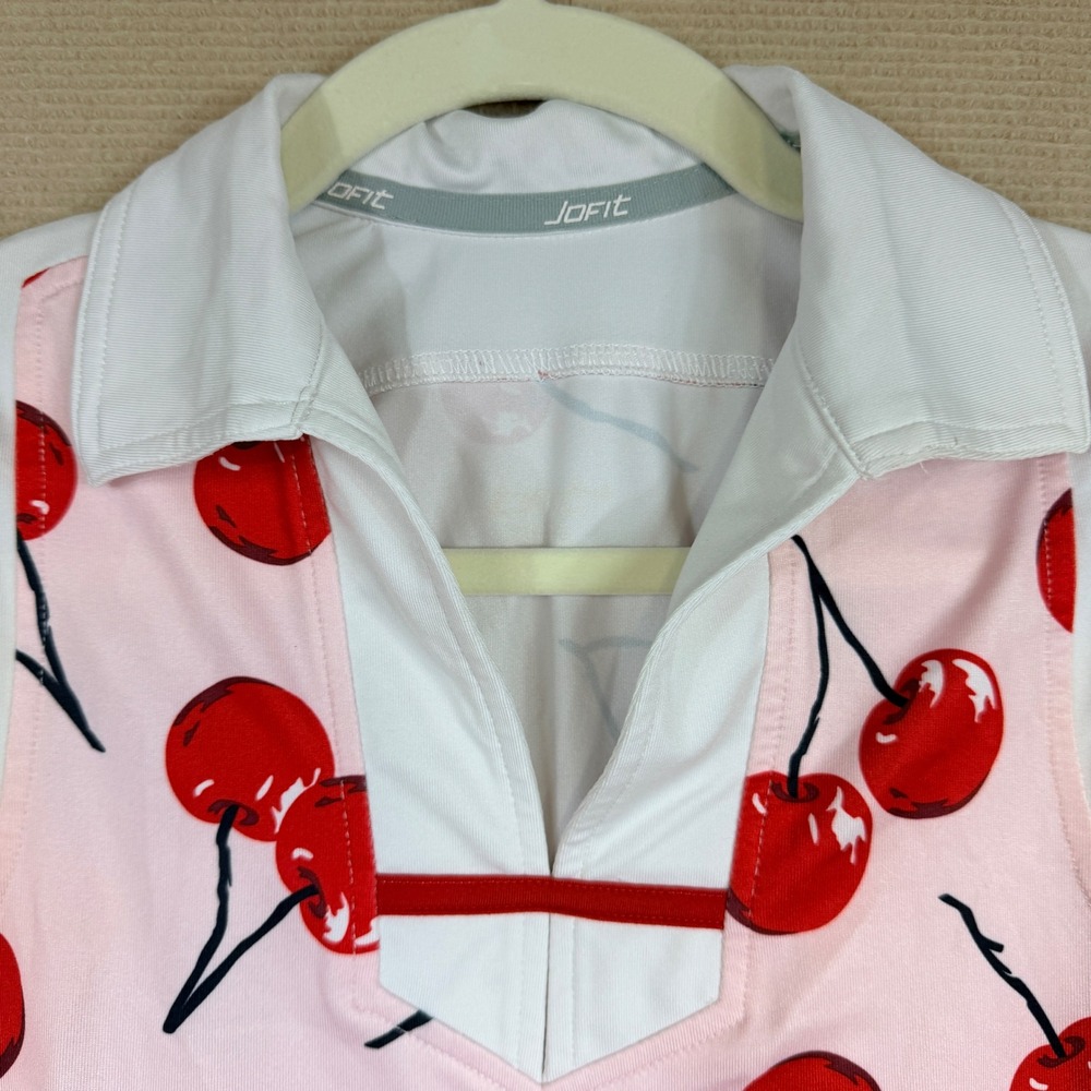 Jofit Womens Pink Cherry Print Sleeveless Golf Polo Top Size XS - Picture 4 of 11